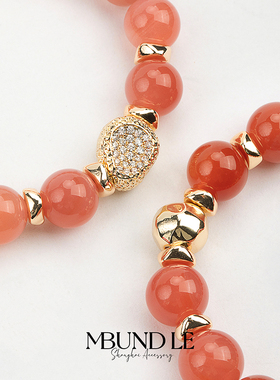 摩邦珠宝柿柿大吉时尚手串红色玛瑙碎金手链