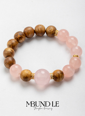 摩邦珠宝粉韵抱香-香木粉水晶手链10-11mm顶珠15-16mm