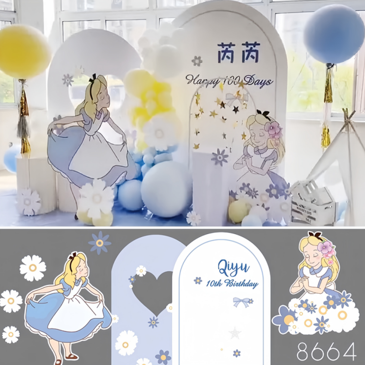 爱丽丝粉蓝色生日派对背景布置钟表扑克牌kt板支架实物材料包2171,淘宝优惠券,粉丝福利购,淘宝优惠卷