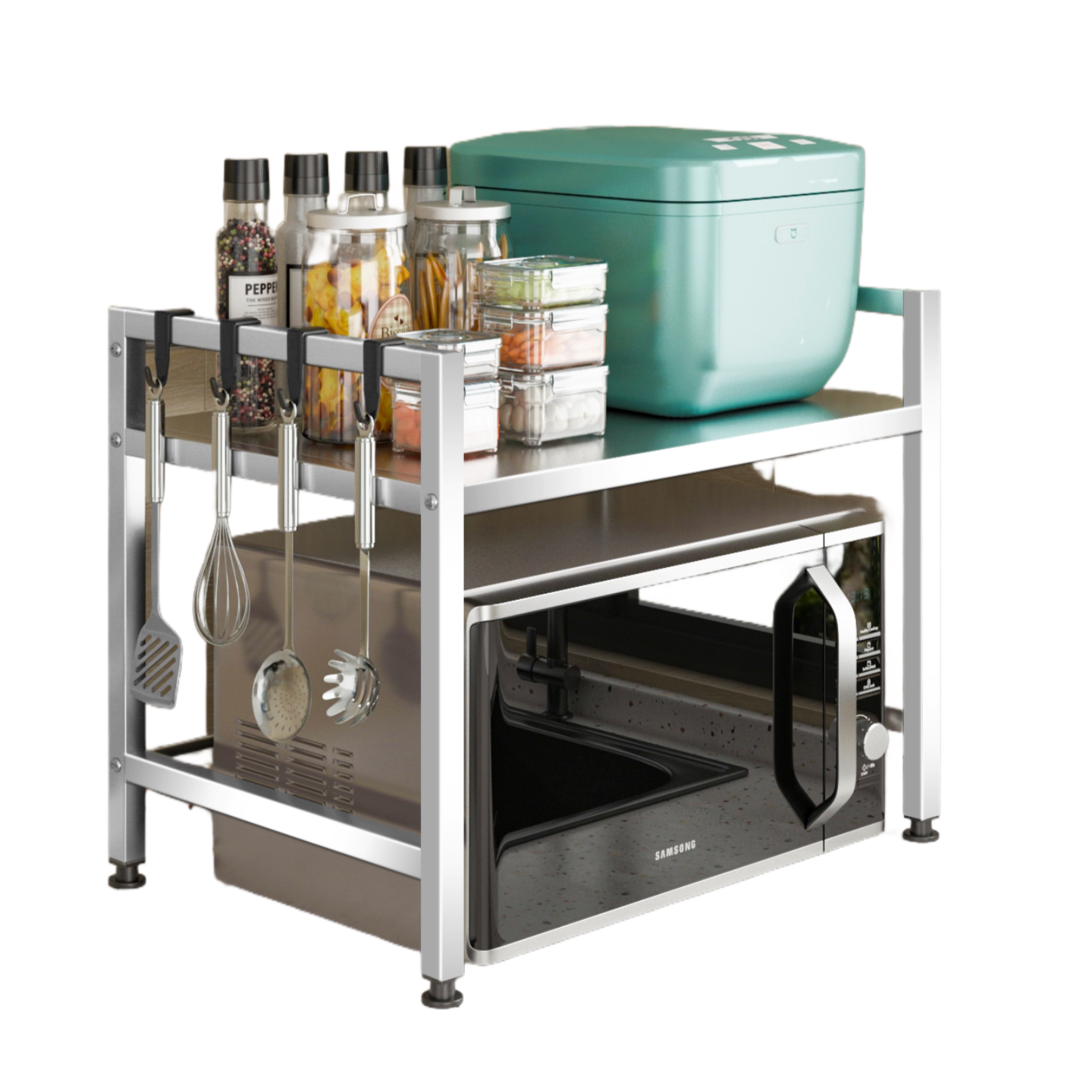 厨房微波炉不锈钢置物架家用双层烤箱架子台面桌面电饭煲收纳架子