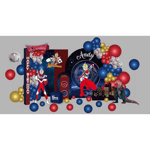 奥特曼主题12款男宝宝宴男孩生日宴舞台KT板PSD源文件设计素材 - 图1