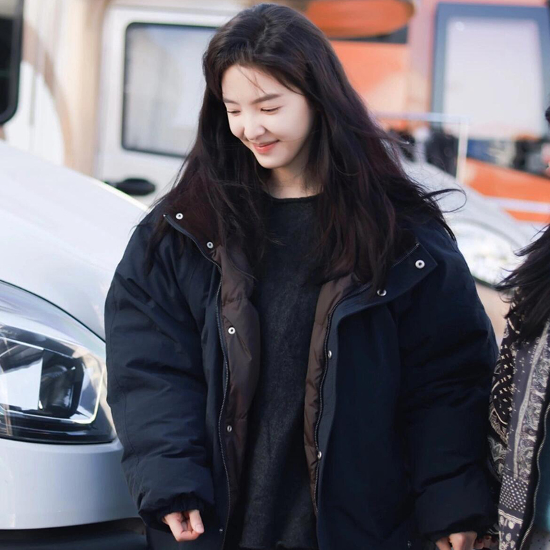 【现货】韩国八奶the barnnet羽绒服章若楠海军蓝立领白鹅绒外套 - 图0