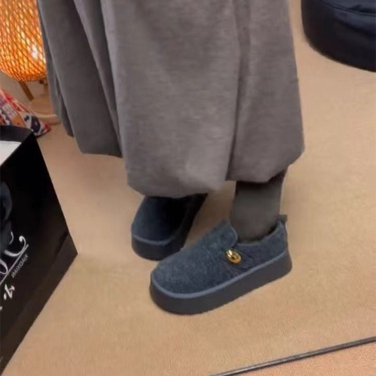 羊皮版~小个子厚底勃肯鞋一脚蹬深口加绒保暖休闲外穿百搭雪地靴,淘宝优惠券,粉丝福利购,淘宝优惠卷