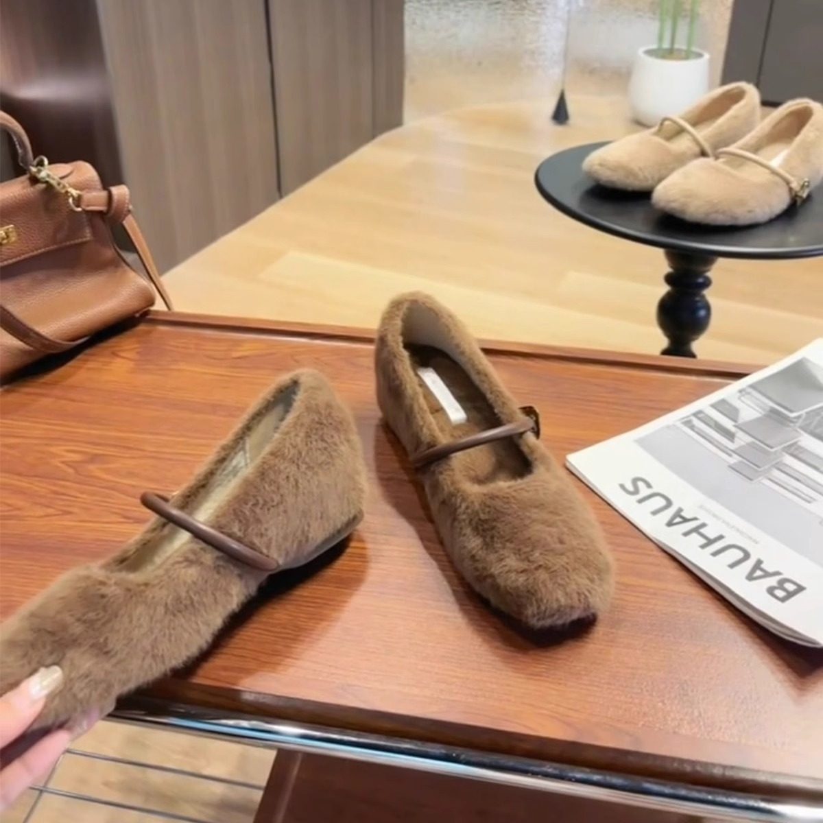 羊皮版~内增高外穿保暖浅口单鞋女小香风一字扣百搭温柔毛毛鞋子,淘宝优惠券,粉丝福利购,淘宝优惠卷