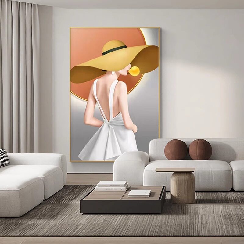 莫兰迪艺术人物客厅装饰画现代走廊玄关大幅落地画原木奶油风挂画