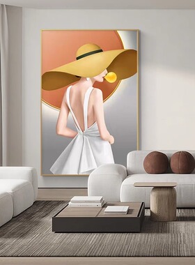 莫兰迪艺术人物客厅装饰画现代走廊玄关大幅落地画原木奶油风挂画