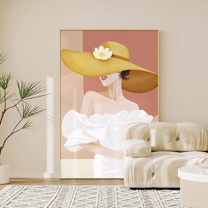莫兰迪艺术人物客厅装饰画现代走廊玄关大幅落地画原木奶油风挂画