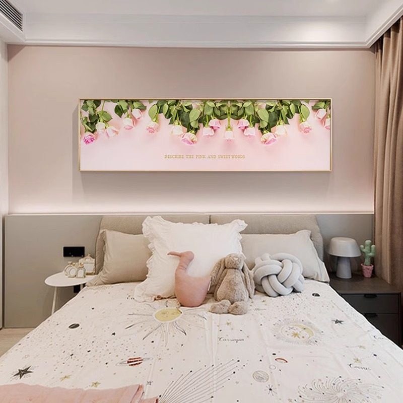 紫粉色床头画简约花卉客厅沙发背景墙画房间主卧室玫瑰装饰画挂画,淘宝优惠券,粉丝福利购,淘宝优惠卷
