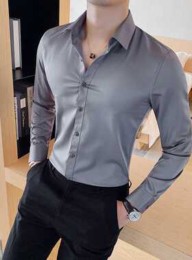 High Quality New Solid Dress Shirt Men Long Sleeve Fashion S