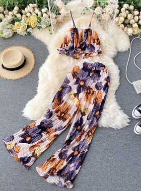 2022Women's Summer Sets Vacation Style Printed Short Camisol