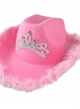 Western Cowboy Caps Pink Cowgirl Hat for Women Girl Tiara Co
