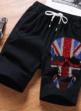 New Men's Summer Casual Skull Shorts Men Straight Shorts Ma