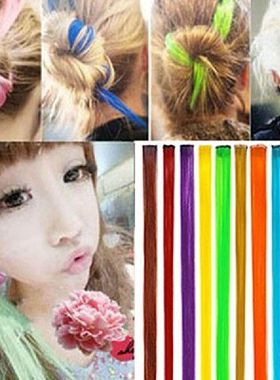 Women's Multi-Color Long Straight Synthetic Clip In Human