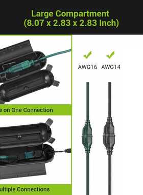 Cord Connector Box Black Extension Cord Cover Protector Outd