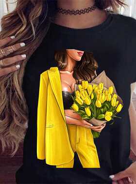 Fashion Women T Shirt Sunflower Girl Printed T Shirt Casual
