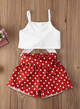 Toddler Baby Girl Clothes sets Summer Solid Color Strap Bowk