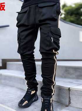 Hip Hop Men's Casual Pants European Popular Logo Large Strai