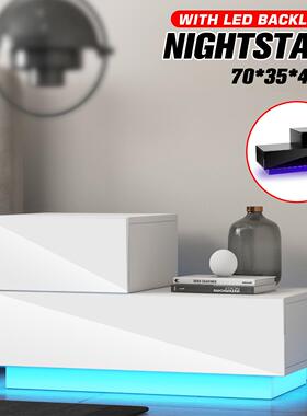 High Gloss Coffee Table LED Light Nightstand Small Magazine