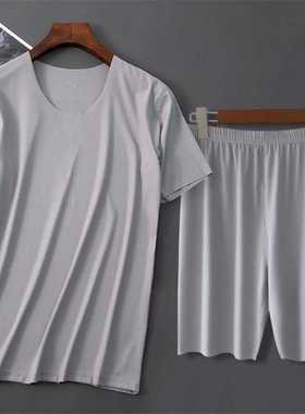 Men's Sets Short Sleeve Shorts Pajamas Summer Ice Silk Sleep
