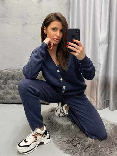 HLBCBG Women Knitted Tracksuit Turtleneck Sweater Casual Sui - 图1