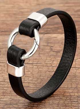 rendy Genuine Leather Men's Jewelry Gold Metal Round Spring