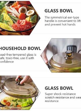 1pc Glass Bowl with Lid Heat Resistant Noodle Bowl Soup