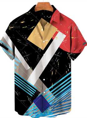 Men's d Graffiti Oil Painting Printed Shirt, Fashion Sreet