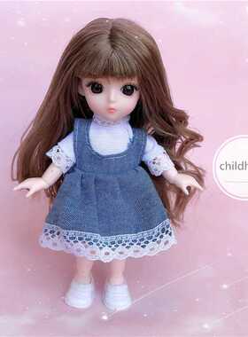 Mini 16cm BJD Doll 13 Movable Joints 1/12 Multi-color Hair P