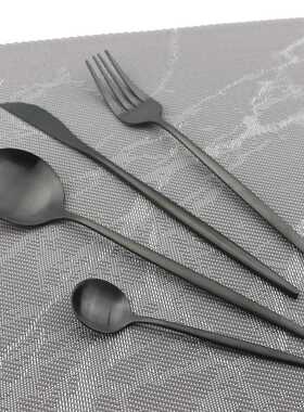 24Pcs Black Matte Cutlery Set Stainless Steel Dinnerware Se