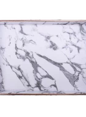 Gold Rim Serving Tray Marble PU Leather Tea Cup Sets Tray