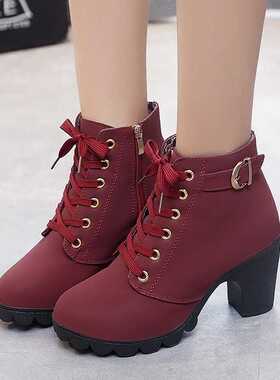 Comemore 2021 New Women Shoes Lace Up Ankle Boots Zapatos Mu