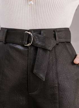 New pu leather shorts women's high waist slim A word plus si