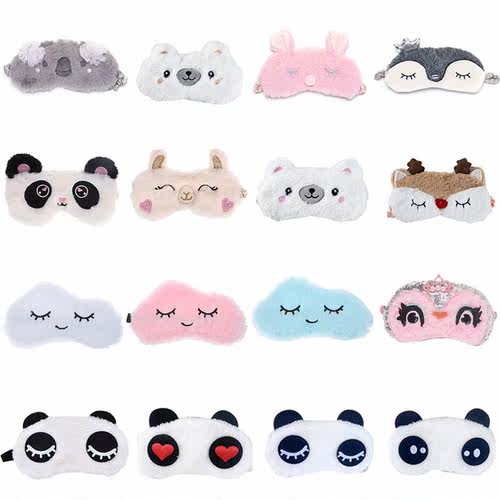 Panda Eye Mask Women Plush Animal Mouse Bear Eye Cover Cute - 图0