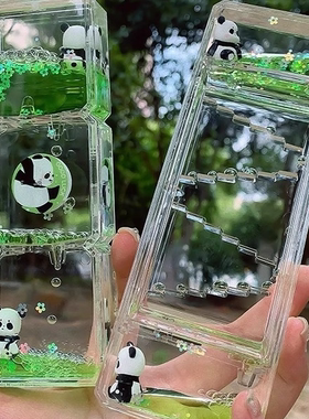 可爱熊猫减压油漏沙漏创意摆件情绪稳定桌面油滴计时器送儿童礼物