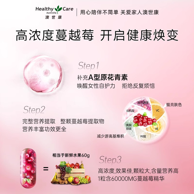 HealthyCare cranberry ຄວາມເຂັ້ມຂຸ້ນສູງ 60,000 mg