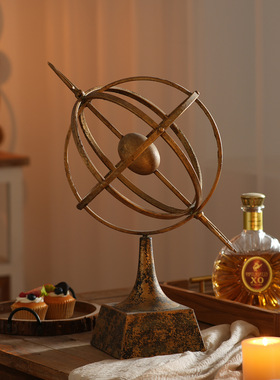 复古地球仪摆件家居饰品客厅金属桌面摆件复古风工艺品创意摆设件