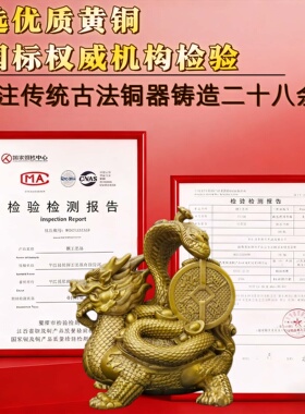 纯黄铜龙龟玄武招财镇宅摆件