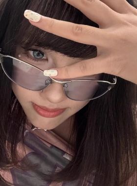 美式复古金属猫眼浅水银太阳眼镜女户外夏季防紫外线高级感墨镜女
