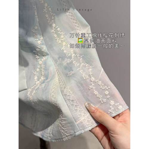 莉莉丝vintage 春季肌理夏季复古碎花法式泡泡袖收腰百搭连衣裙 - 图2