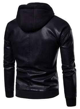 Thick leather jacket men's hooded casual fake two-piece warm