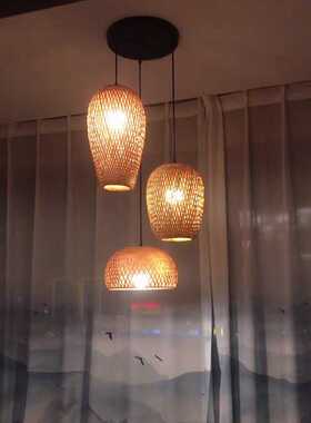 Chinese Hand Knitted Bamboo Pendant Lights Weaving Hanging L