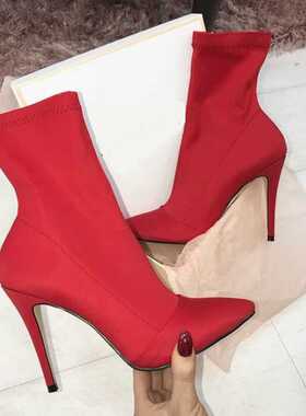 2022 Women Fetish Silk Sock Boots 11.5cm High Heels Stch Fas
