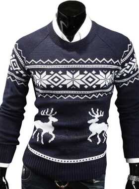 Men Sweater Slim Knitted Christmas Warm Coat Long Sleeves Ro