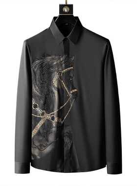 Brand Luxury Rhinestone Men's Shirt 2022 Autumn Long Sleeve