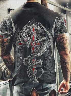 Vintage 3d Skull Print T-shirt for Men Casual O-neck Short-s