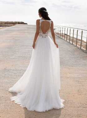 Bohemian Wedding Dress Lace 2021 Split Tank Organza Sleevele