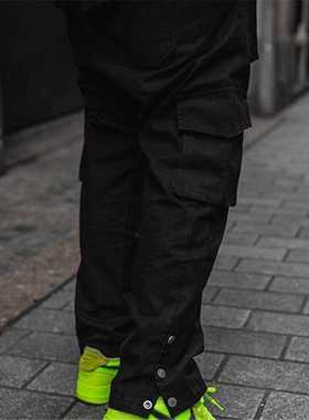 2022 Men's Side Pockets Cargo Harem Pants Ribbons Black Hip