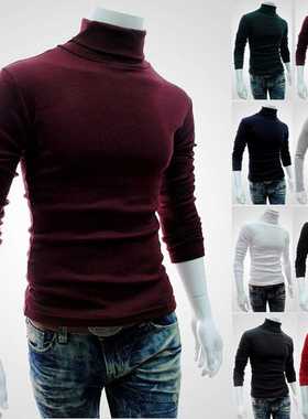 Autumn Winter Men's Sweater Mens Turtleneck Solid Color Pull