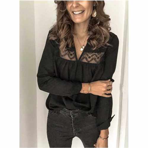 Meihuida Women Blouses Casual Long Sleeve V Neck Patchwork L - 图3