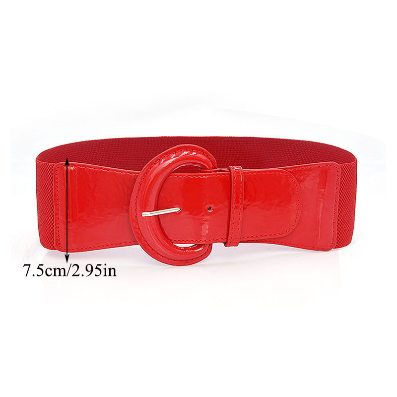 Women Luxury Waist Belts For Dress Pu Patent Leather Elastic-图2